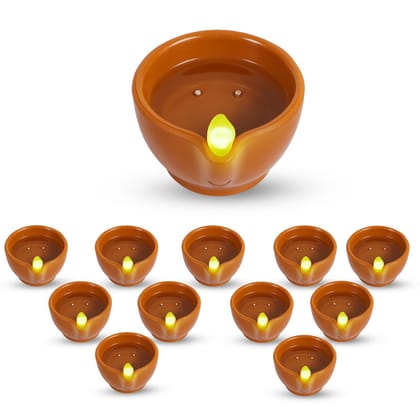 KKK Retailers LED Water Sensor Diya Set of 12 Automatically Lights Up with Water Diwali Decoration Lights LED Diyas for Pooja Home Decor Festivals and Diwali Gift