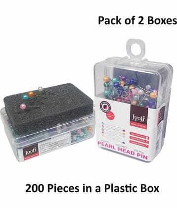 Jyoti Pearl Head Pins Round Multicolored for Tailoring, Dressmaking, Crafting, Sewing, Ornament, Patch Work, Florist, Decorating, Hijab, and Scarf for Women, (200 Pins in a Plastic Box) - Pack of 2