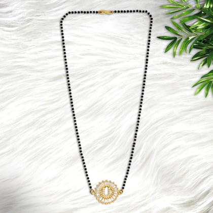 Customised Alphabet Initial Letters Baguette Cubic Zirconia 22K Gold Mangalsutra For Women-U