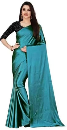 ANSH Womens Satin Solid Saree length (5.5m) & Blouse Piece Size (0.8m) (Multicolor)