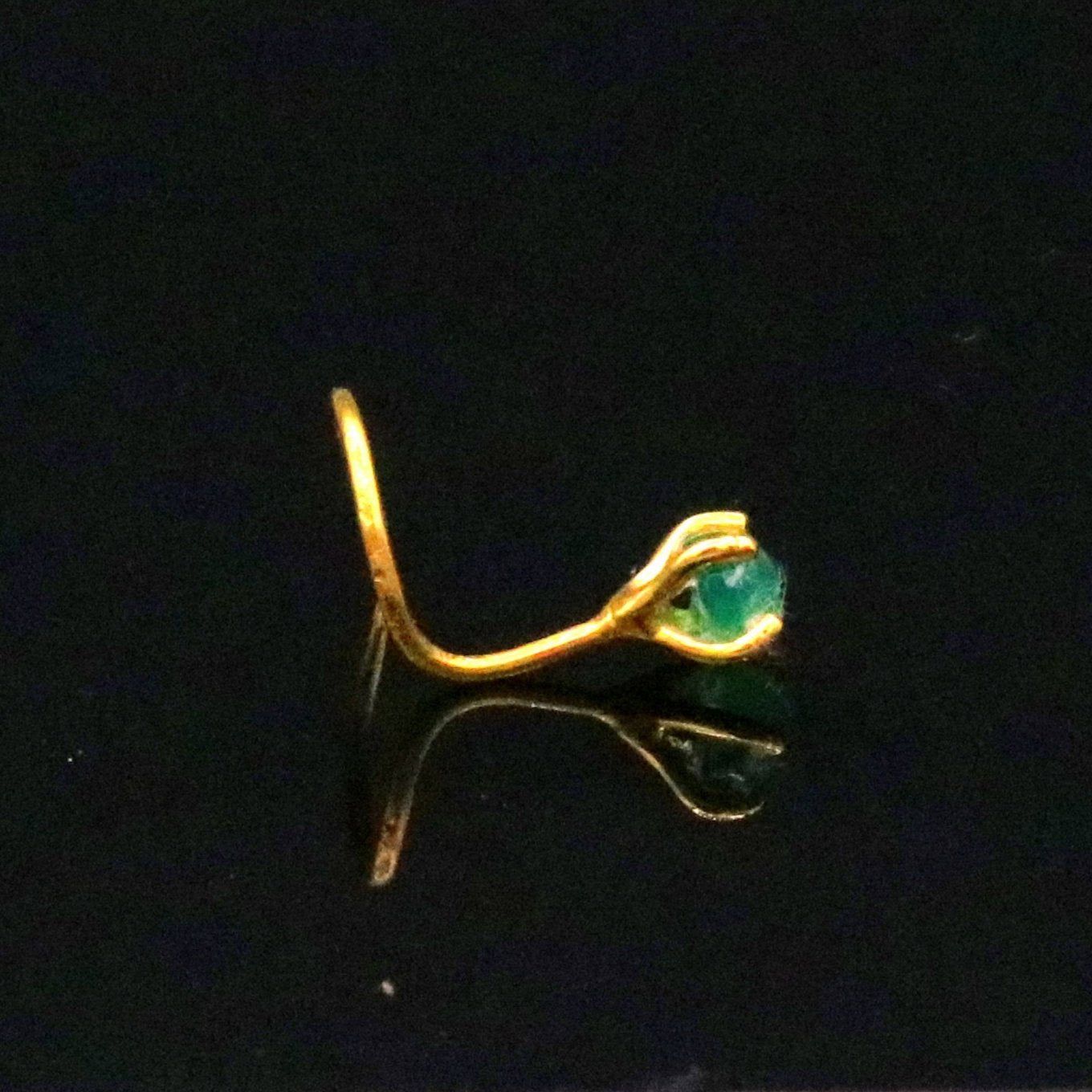 Gorgeous single green onyx stone 22 karat gold handmade fabulous nose pin women's jewelry