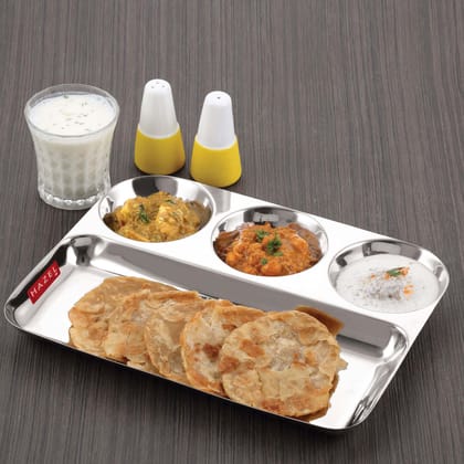 HAZEL Stainless Steel 4 Compartment Section Plate , All in 1 Thali , Divided Lunch Tray for Meals, Portion Control & Daily Dining Use