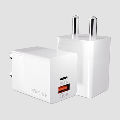 POWERUP Max Charge 35W PD Type C + USB QC 3.0 GaN Wall Charger