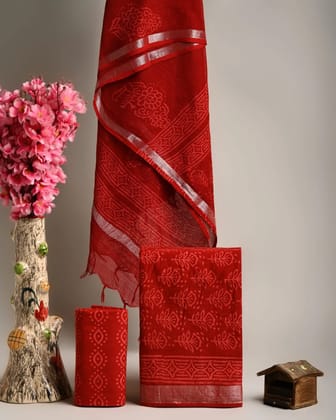 Linen Cotton Suits  Bagru Hand Block Printed Linen Suits With Zari BorderSize:-Top & Dupatta:- Linen Cotton  (2.50+2.50) mtrsBottom :-Cotton 2.50 mtrs