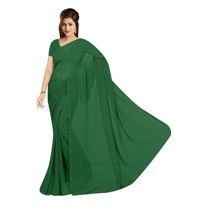 Generic Women's Georgette Plain Saree with Blouse (Dark Green, 5 - 6 Mtrs)