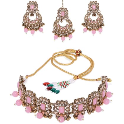 Gold-Toned Kundan  Ruby Studded Choker Set