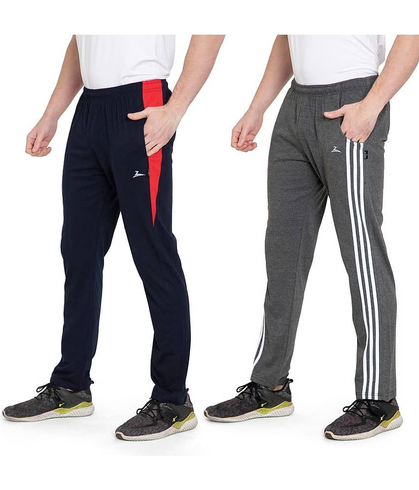 Zeffit Solid Men Navy, Grey Track Pants (Pack Of 2 )