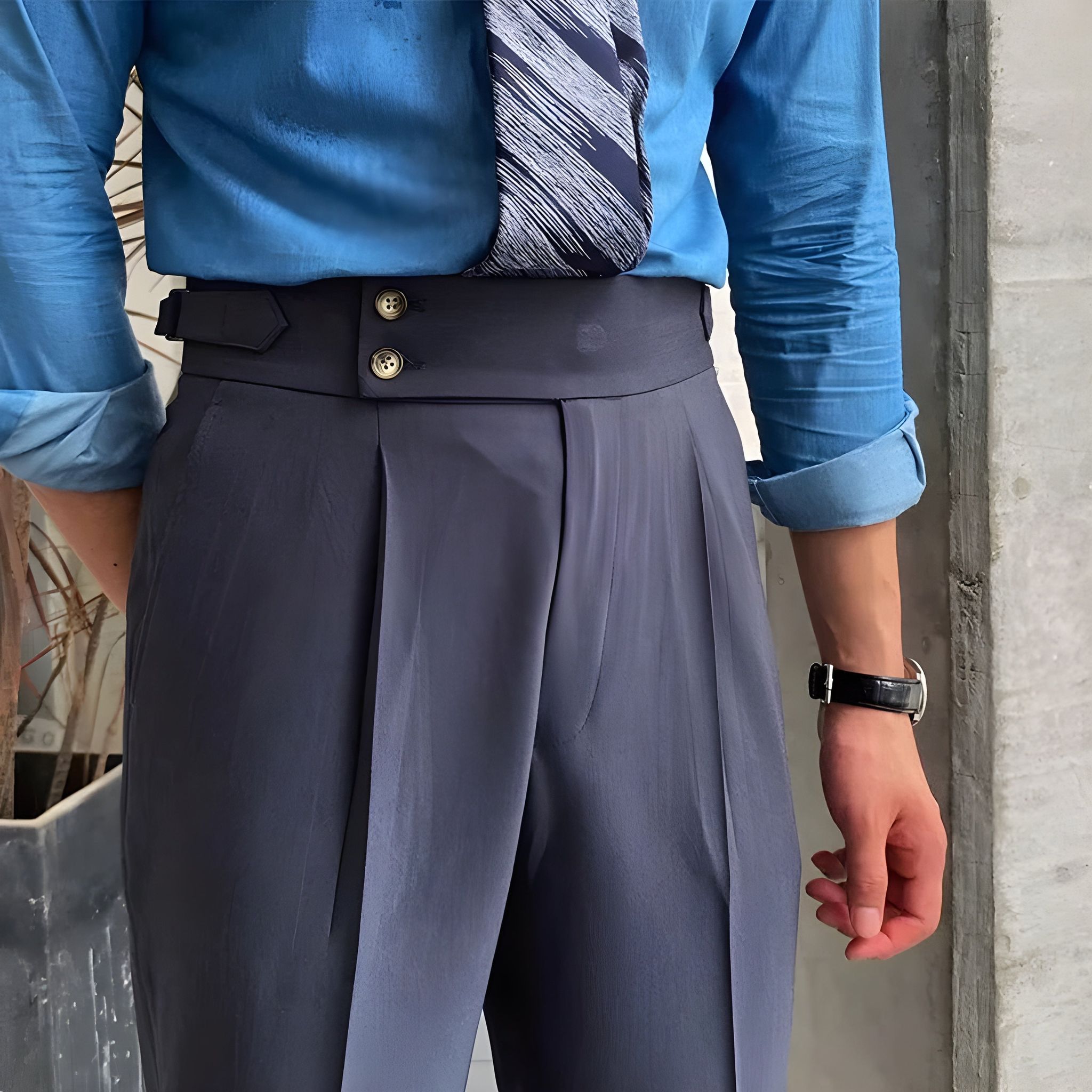 Elephant Grey Signature Buttoned Formal Gurkha Pants by ITALIAN VEGA®-28