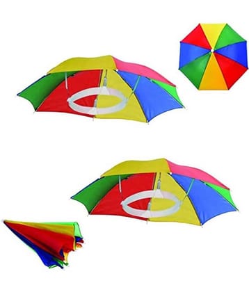 Infispace Headwear Cap Umbrella Multi Color Soft Durable, Adjustable Elastic, (21) Size Fits All Ages Plastic Hat Cap Umbrella for Kids, Men/Women and Adults Rain Protection Headwear Hat Umbrella (Multi) Pack of 1