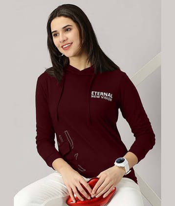 AUSK Women Cotton Blend Printed Regular Fit Hooded T-Shirt ( Maroon )