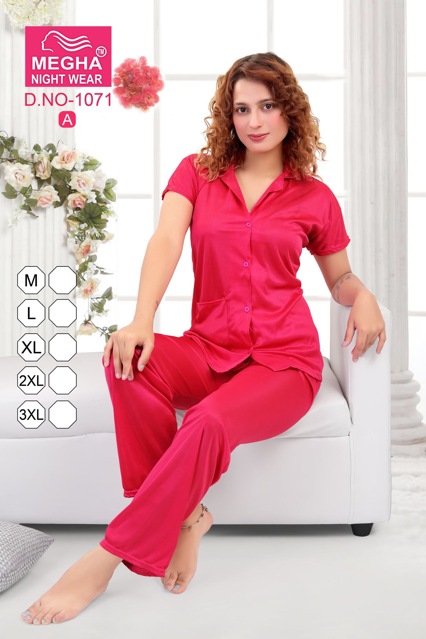 Satin Plain Night Suit Collar