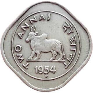 2 Annas (1954) Bull India Old Rare - Collectible - Gift Item