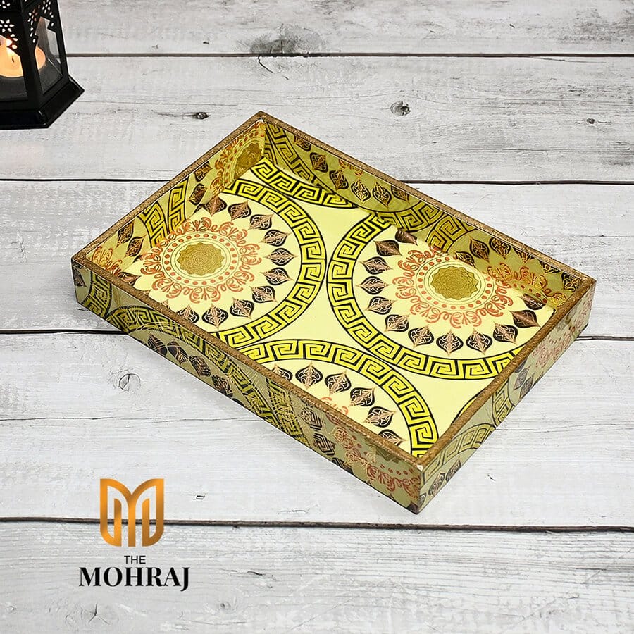 The Mohraj Single Yellow MDF Tray with Gold Foil Finish  