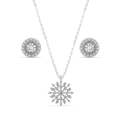 Shining Snowflake Necklace & Olivia Halo Stud Earrings Set YELLOW GOLD