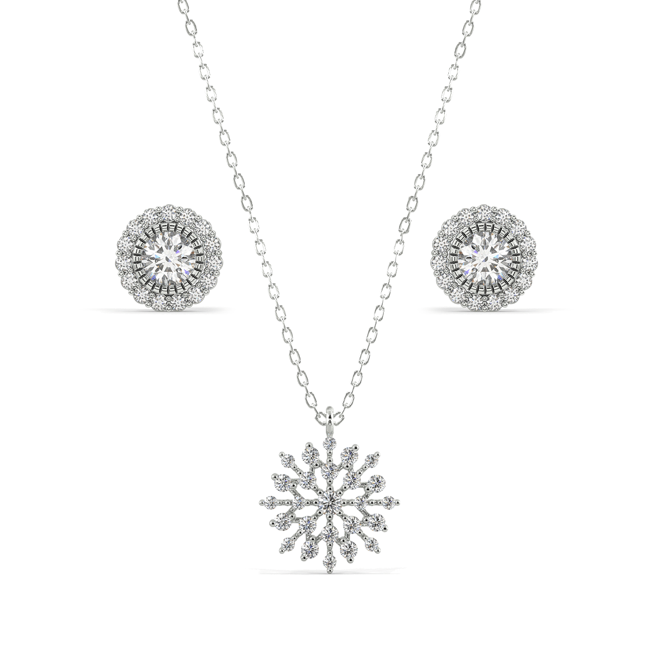 Shining Snowflake Necklace & Olivia Halo Stud Earrings Set YELLOW GOLD