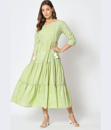 AMIRA'S INDIAN ETHNICWEAR Cotton Printed Ankle Length Women's Fit & Flare Dress - Pink ( Pack of 1 )