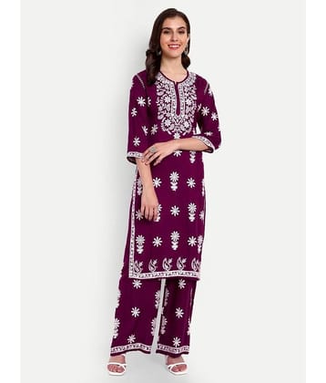 UB WOLF - Wine Rayon Women's Straight Kurti ( Pack of 1 )