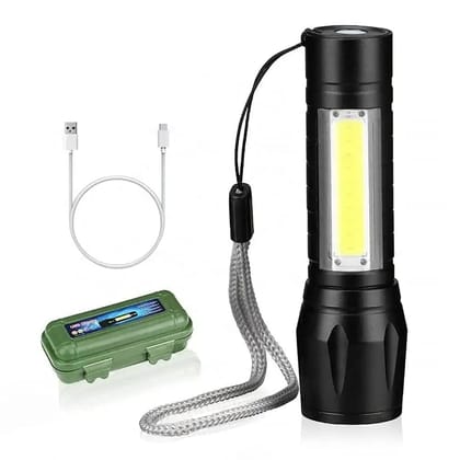 Rechargeable LED Flashlight with COB Side Light & USB Charging - Portable Torch