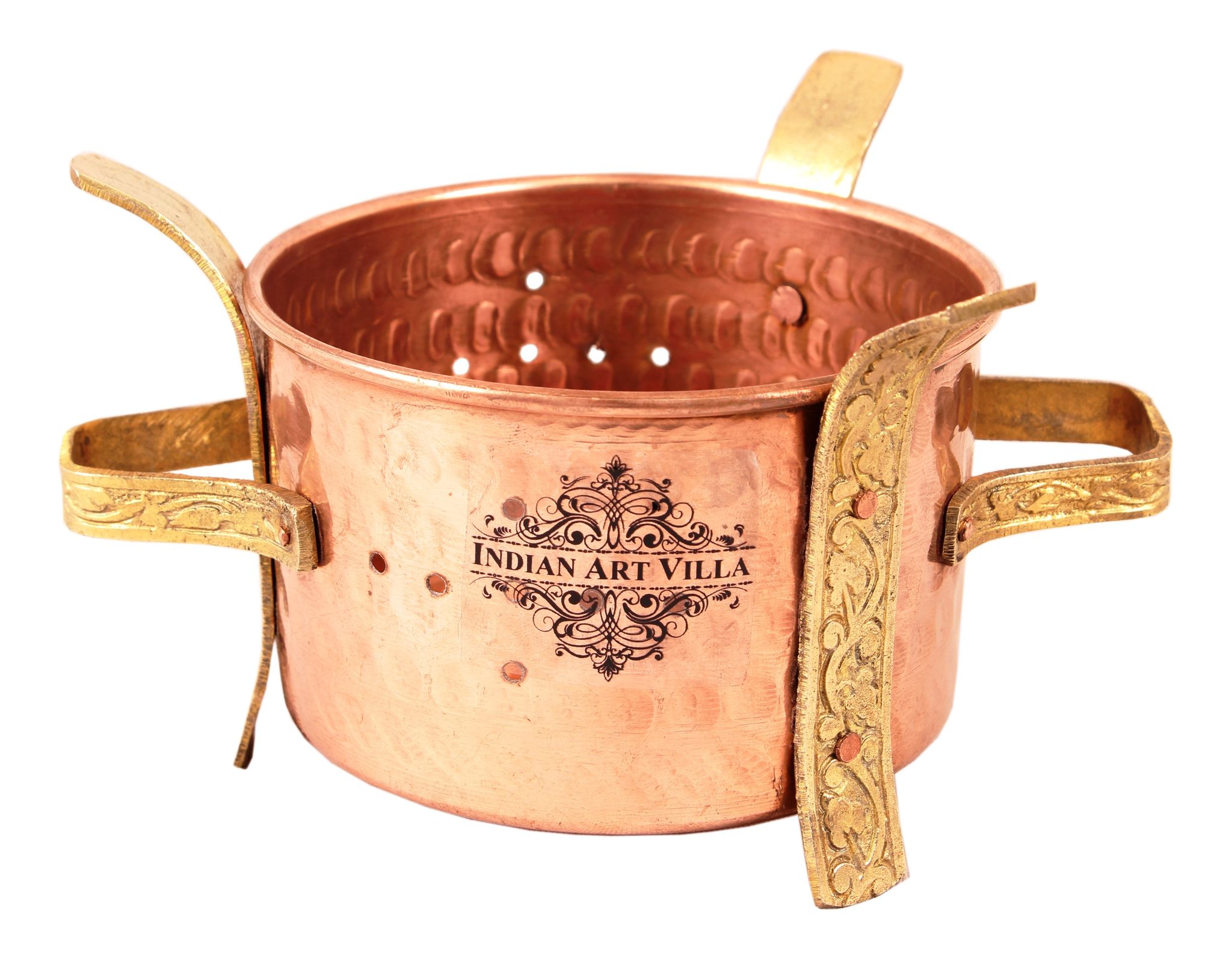 Handmade Pure Copper Food Warmer Angeethi with Brass Handle-Medium