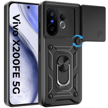 A rtistque Armor Bumper Back Case Cover for Vivo X200 Fe 5G | Stylish Ring Holder & Inbuilt Stand | Sliding Camera Cover | Shockproof TPU Protective Design | Vivo X200 Fe Back Cover - Black A rtistque Armor Bumper Back Case Cover for Vivo X200 Fe 5G | St
