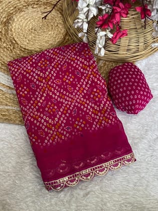 Bandhani Prints with Embroidered Lace