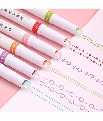 THR3E STROKES Highlighter Pen Set, 6 Different Shape Line Markers Flowing Flair Marker, Flowing Color for School going Kids, Students For Card-decorating Coloring Books Writing Drawing Scrapbook, Multicolor