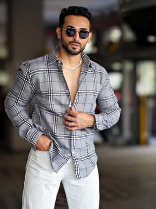 Espana Jute Dobby Textured Checkered Shirt Grey-2x-large / Grey / Espana Jute Dobby checkered Shirt