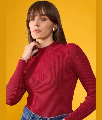 98 Degree North Women Cotton High Neck Pullover ( Maroon )