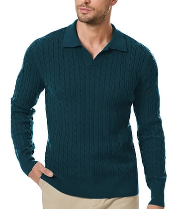 tysort Woollen Polo Collar Men's Full Sleeves Pullover Sweater - Green ( Pack of 1 )