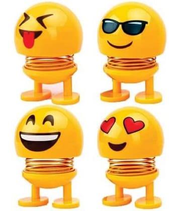 TANTRA Spring Cute Smiley Doll Car Ornament Interior Dashboard Decor Bounce (Pack Of 4) (Yellow)