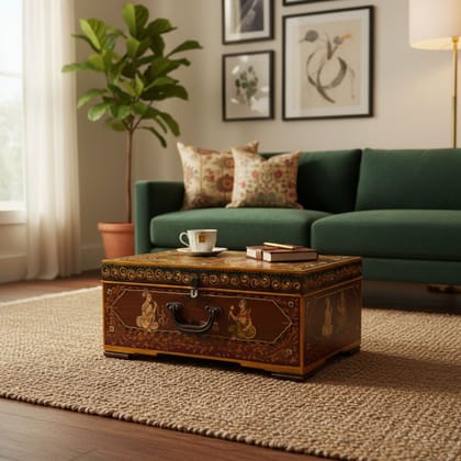 Royal Painted Antique Wooden Trunk Box | Dowry Box