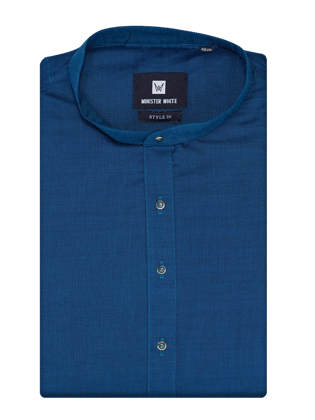 Mens Cotton Teal Colour Full Sleeves Mid Length Kurta Style In-36 / F/S / Teal