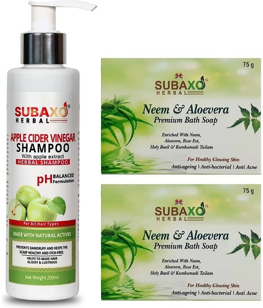 Apple Cider Vinegar Herbal Shampoo | Prevent Dandruff  & Lustrous (200ml) & Neem/Aloevera Soap 2 Pc Each 75 G