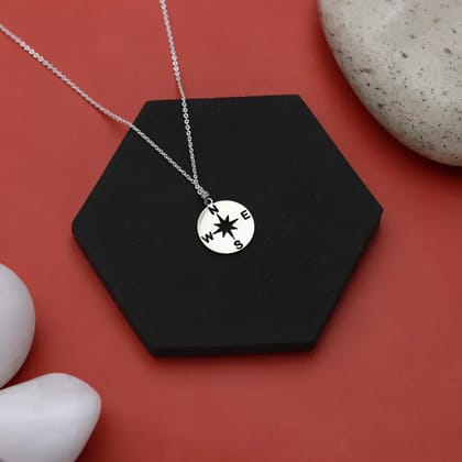 Compass Pendant Necklace-Silver