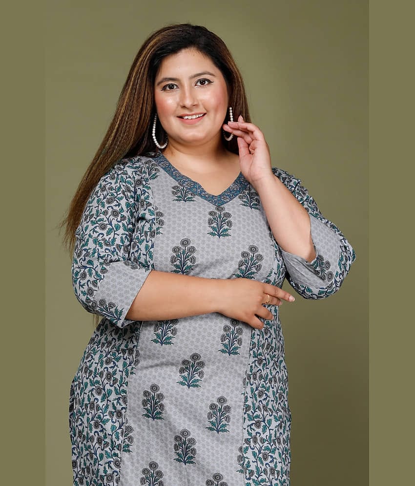 Swasti - Grey Cotton Women's Straight Kurti ( Pack of 1 )