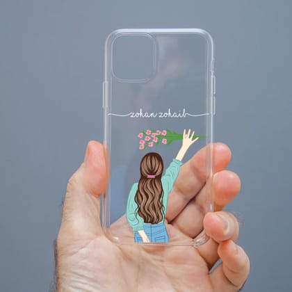 Personalized Cute Girl Transparent Silicon Case Customised with Name for Oppo, Vivo, Redmi, Realme, Poco, Mi, OnePlus, Samsung, iPhone, and More - design 13
