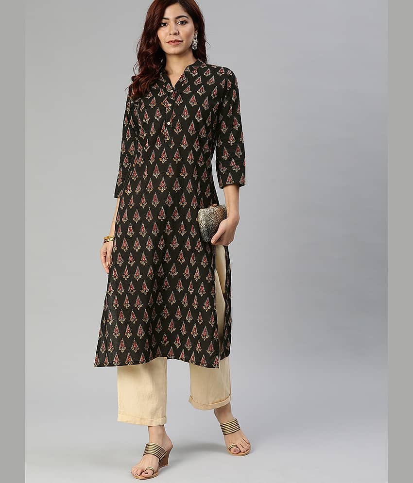 Divena Black Cotton Straight Kurti