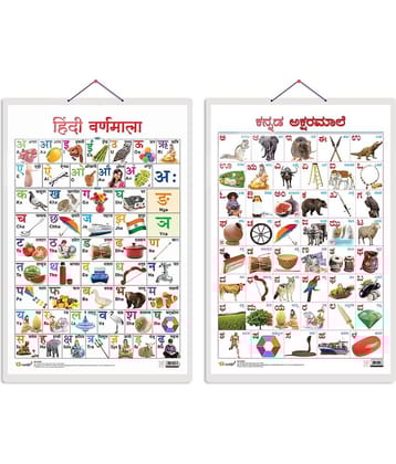 Set of 2 Hindi Varnamala and Kannada Alphabet Early Learning Educational Charts for Kids | 20"X30" inch |Non-Tearable and Waterproof | Double Sided Laminated | Perfect for Homeschooling, Kindergarten and Nursery Students