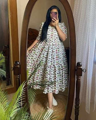Saurabh Elephant Print Cotton Casual Dress-M