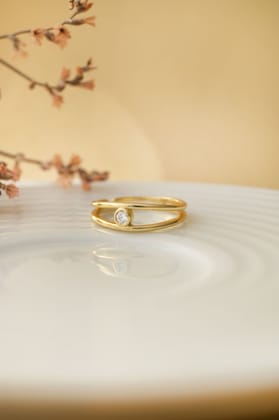 Two Line Solitaire Gold Plated Sterling Silver Adjustable Ring-Gold / Adjustable Ring