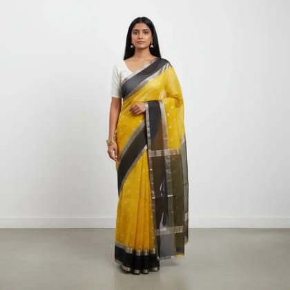 Handloom Kota Doria Cotton-Silk Saree in Mustard with Zari Border Handloom Kota Doria Cotton-Silk Saree in Mustard with Zari Border