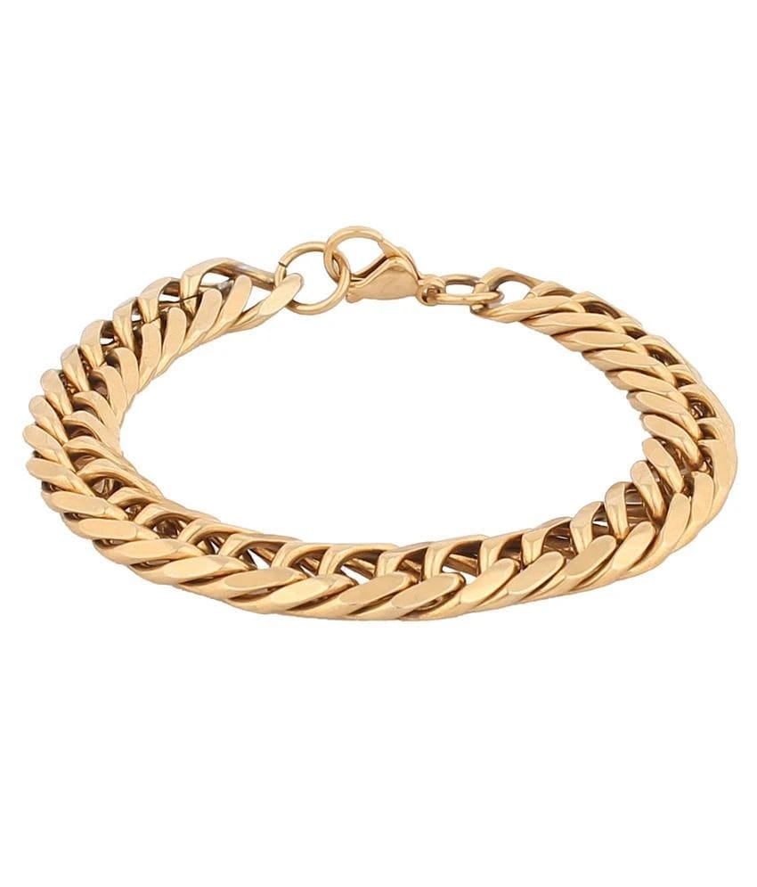 The Jewelbox Classic 3D Curb 22K Gold Plated Surgical Stainless Steel Bracelet for Men - Free Size
