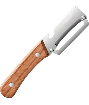 Multi-Functional Vegetable Peeler for Kitchen, Stainless Steel Peeler with Wooden Handle and Bottle Opener, Single Blade Peelers Tool, Suitable for Vegetables or Fruits