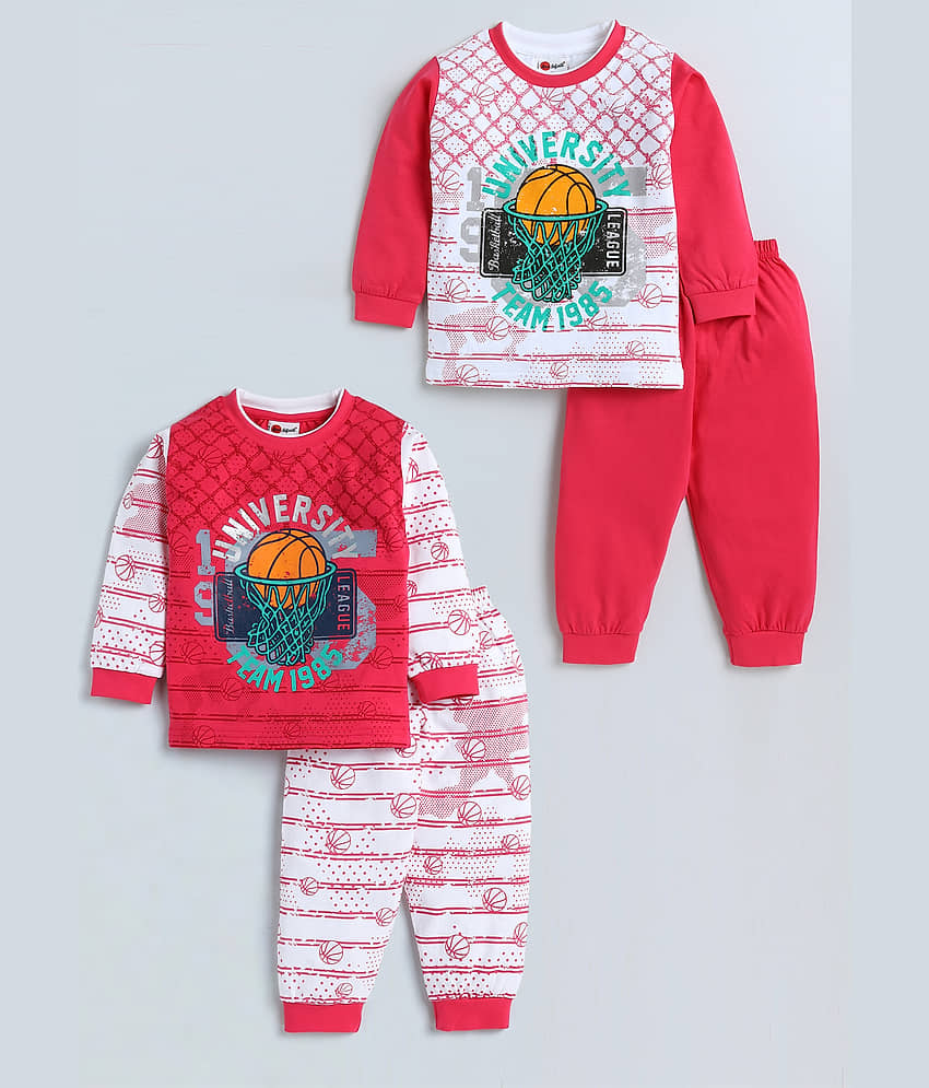 Mars Infiniti Pack of 2 Boys Cotton T-Shirt & Trackpants Set ( Pink )