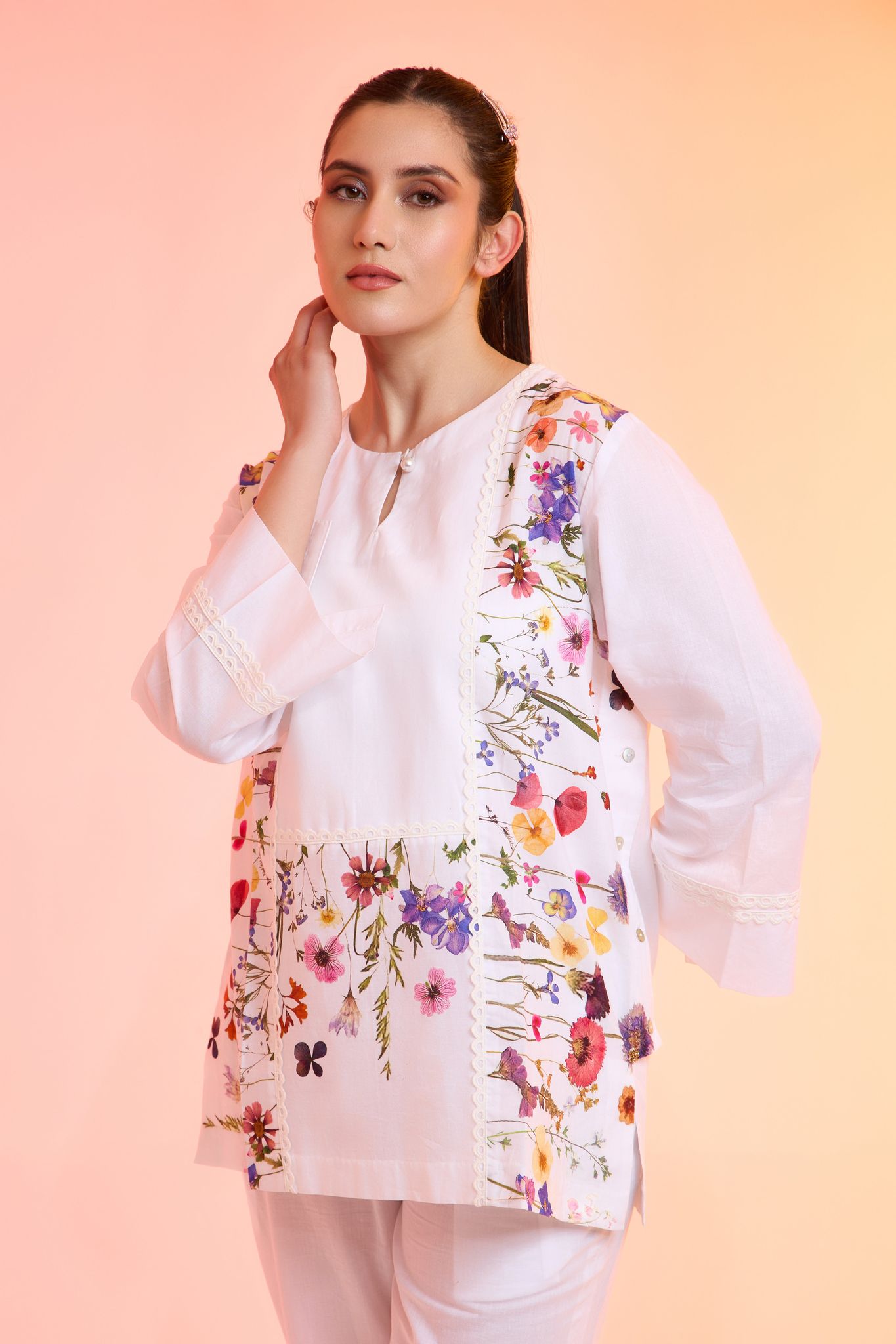 TWIGGY printed cotton formal top-White / Cotton / XXS