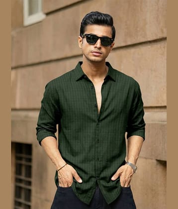 Nofilter Poly Cotton Regular Fit Checks Full Sleeves Men's Casual Shirt - Dark Green ( Pack of 1 )