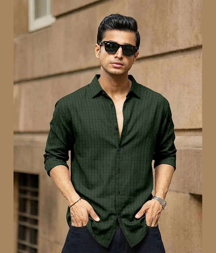 Nofilter Poly Cotton Regular Fit Checks Full Sleeves Men's Casual Shirt - Dark Green ( Pack of 1 )