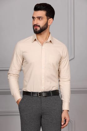 Beige Cream Formal Cotton Shirt (Size - S) by BLUE EAGLE