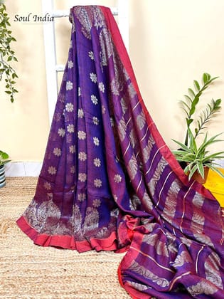 Handloom Pure Organic Linen Jamdani- Purple