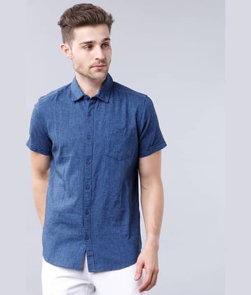 Highlander Cotton Blend Slim Fit Self Design Half Sleeves Men's Casual Shirt - Dark Blue ( Pack of 1 )